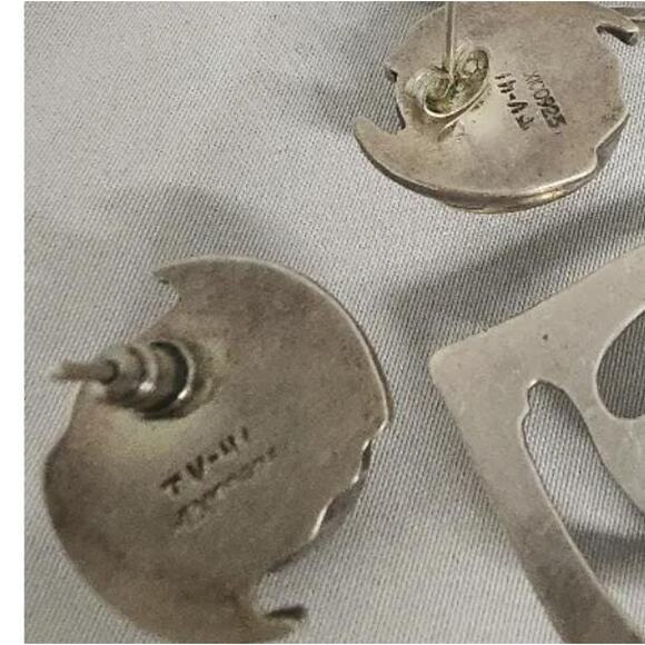 Vintage Taxco TV-41 Sterling Silver Faux Fire Opal Confetti Glass Stud Earrings - Picture 4 of 6